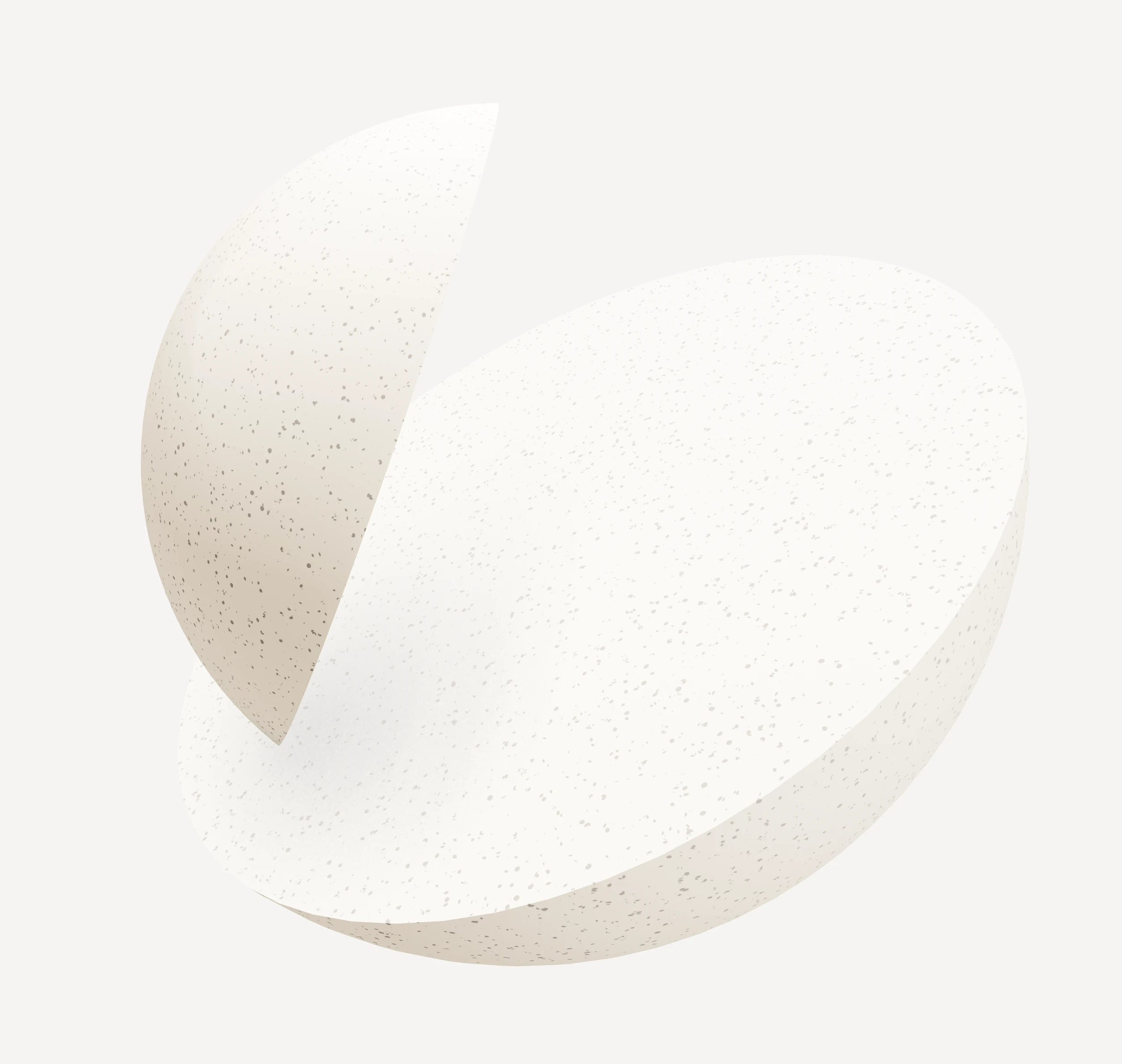 Minimalistic abstract image featuring two semi-circular, speckled white shapes floating against a light gray background, conveying a sense of balance.